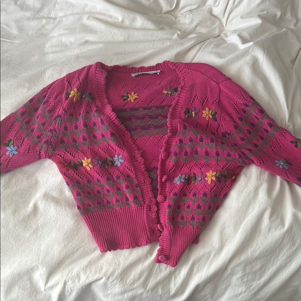 Zara Pink Cardigan Sweater with Knit Design